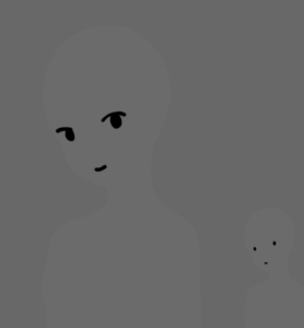 明暗の少ない絵に顔が見える